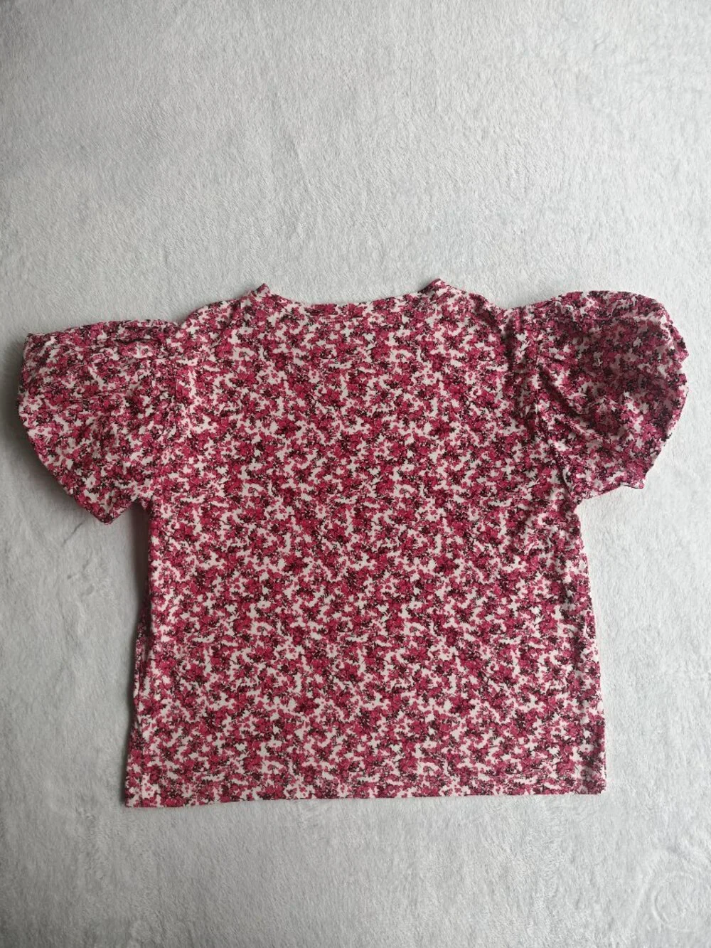 ZARA Floral Puff Sleeve Top Red Pink Fitted Blouse Size M Romantic Cottagecore S